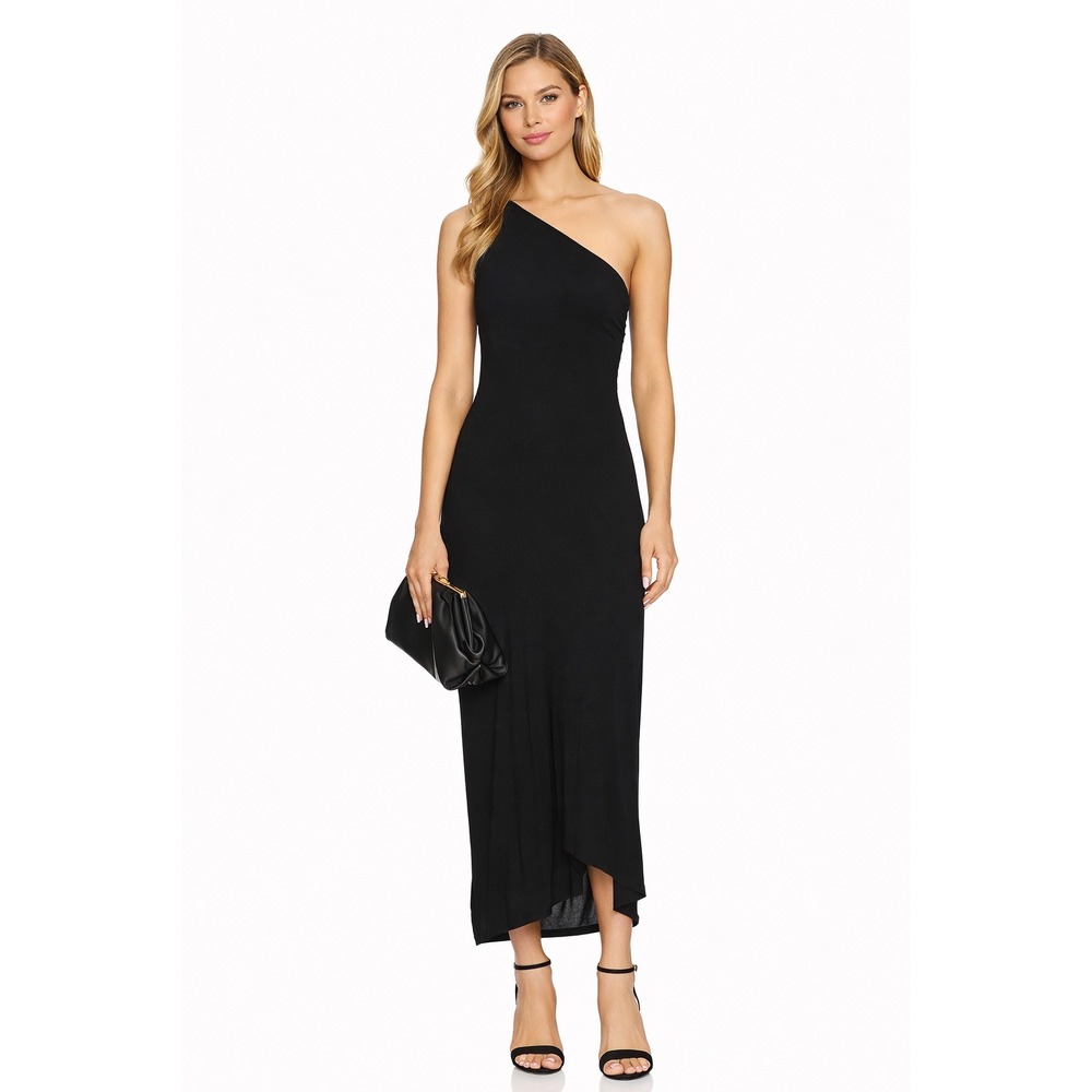 A.L.C. Delfina One Shoulder Ruched Midi Dress Black‎ Size L